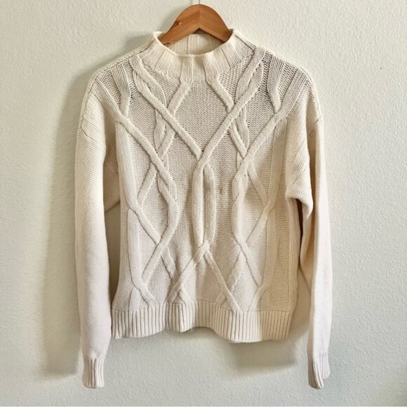 Everlane Cream Wool Knit Mockneck Sweater Sz M - Picture 1 of 4